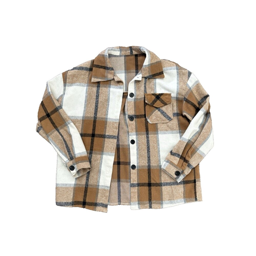 Womens Medium Plaid Button Front Collared Shirt Jacket Shacket Chest Pocket Fall